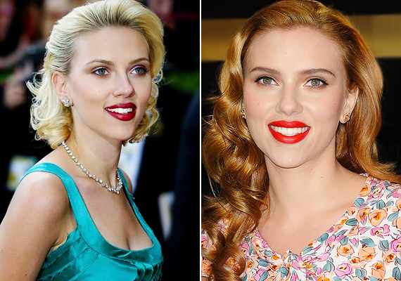 <b>Scarlett Johansson</b> mindig jól választ: szalmaszőke hajával és trópusi kék ruhájával tökéletesen harmonizál a mélyvörös rúzs, mézszőke fürtökkel és narancsvörös szájjal pedig úgy fest, mint egy tavasztündér.