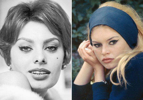 <b>Sophia Loren</b> a pillái tövébe húzott vastag, fekete vonallal hangsúlyozta mandulavágású szemeit, <b>Brigitte Bardot</b> pedig több réteg fekete festékkel cicásította a tekintetét.