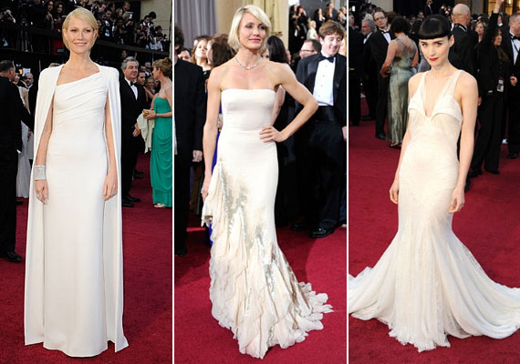 Csupa fehérben: Gwyneth Paltrow <b>Tom Ford</b>-ruhában, Cameron Diaz <b>Gucci</b>ban, Rooney Mara <b>Givenchy by Riccardo Tisci</b>-estélyiben.