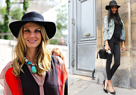 <b>Angela Lindvall</b> és <b>Chanel Iman</b> kalapban.