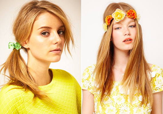 Tavasztündéreknek: a neonkockákkal díszített hajgumit 7.91 euróért, a virágos hajpántot 10.55 euróért rendelheted meg az <b>Asos</b> online boltjában.