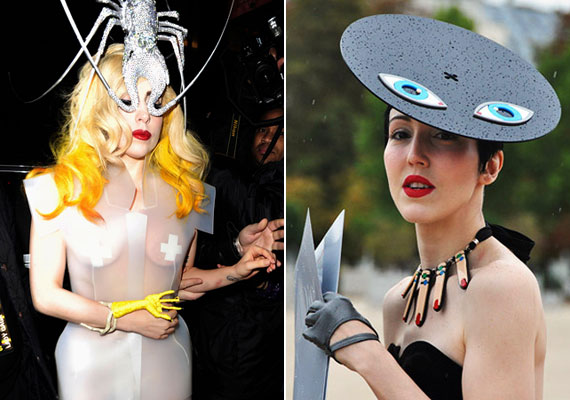 Úgy tűnik, Lady Gaga divatot teremtett az extrém fejdíszekkel: Michelle Harper Yaz Bukey kiegészítőit viseli.