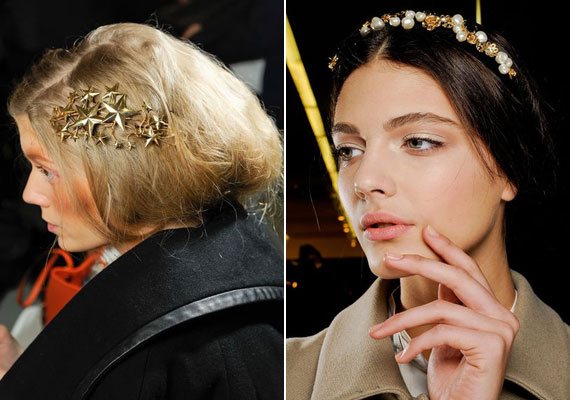 A Rodarte és a Dolce&Gabbana is csillogó hajbavalókkal díszítette modelljei kontyát. /Forrás: http://www.vogue.de/