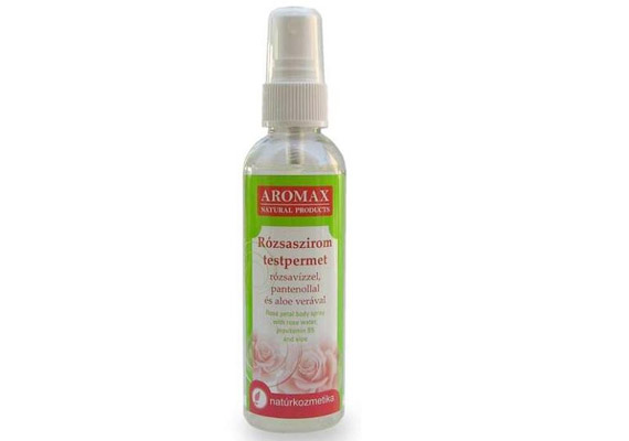 Az <b>Aromax Rózsaszirom permet</b> test- és hajápolásra egyaránt használható. Értékes összetevőinek köszönhetően – természetes rózsavíz, aloe vera gél, pantenol – hatékonyan ápolja a bőrt. Szintetikus illat- és színezőanyag-mentes.