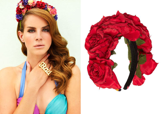 Ha bátor vagy, mint Lana del Rey, hordhatsz óriás szirmokkal díszített hajdíszt is - mint amilyen Piers Atkinson piros rózsás pántja. /Forrás: http://www.vogue.de/