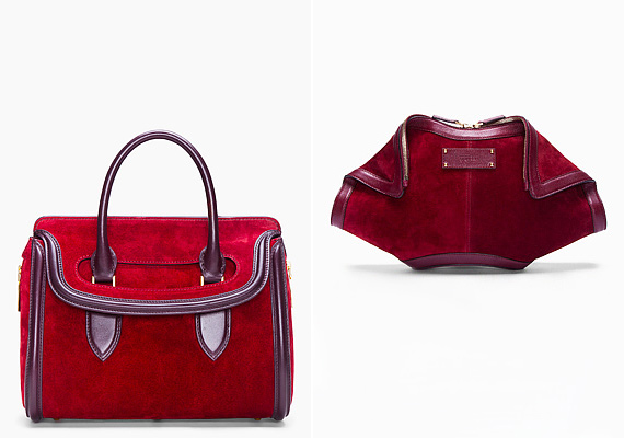 Alexander McQueen kombinált anyagú, borvörös táskái szenvedélyes őszi eleganciát teremtenek. /Forrás: http://www.ssense.com/