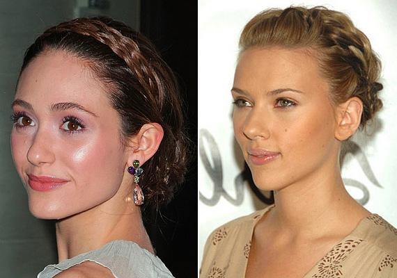 Gyönyörű archoz méltóságteljes, nemes frizura: Emmy Rossum és Scarlett Johansson is az oroszos kontyot részesítette előnyben. /Forrás: beauty.about.com/