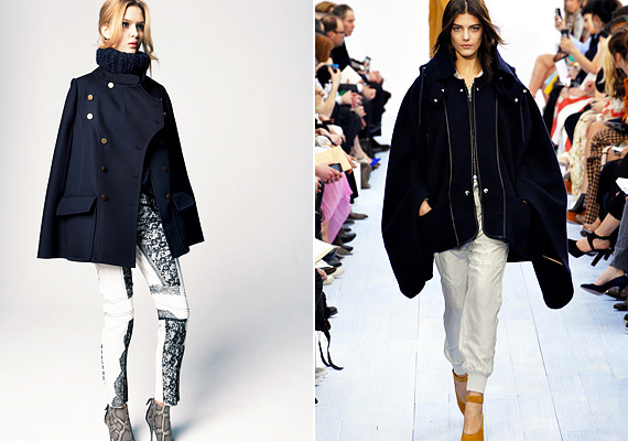Pelerinszabású átmeneti kabátok a Nina Ricci és a Chloé őszi repertoárjából. /Forrás: www.style.com/