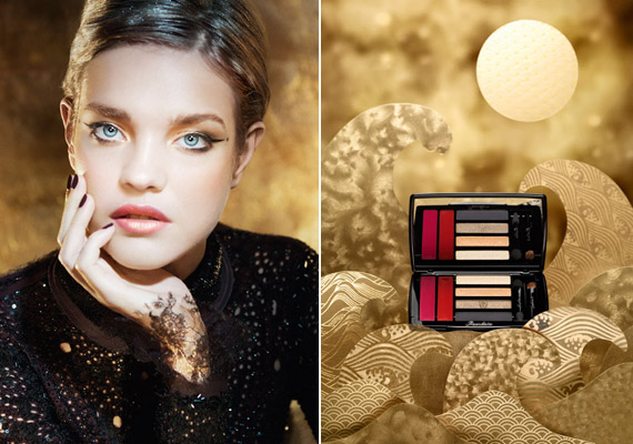 Szokásosan a gyönyörű Natalia Vodianova reklámozza a Guerlain sminkszettjét, melyet a Pillangókisasszony ihletett. Az arany hullámok a termékek körül is a régi színpadokat idézik.