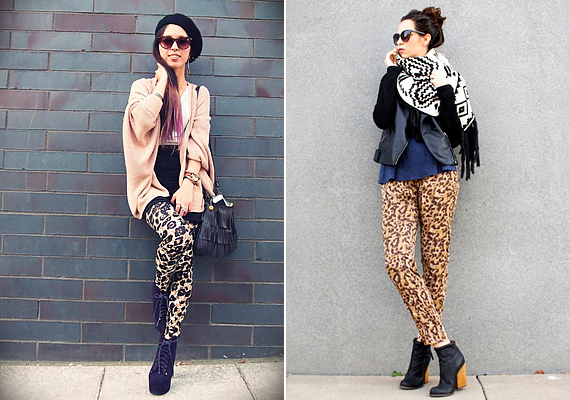 A leopárdmintás leggings rockos, csajos és laza, vadóc stílusban variálható, és a téli kínálatban vastagabb darabokra is rá lehet lelni. A fekete kabátot szintén feldobhatja egy alóla kivillanó, állatmintás pantalló, leggings vagy harisnya. /Forrás: http://fashionfinder.asos.com/