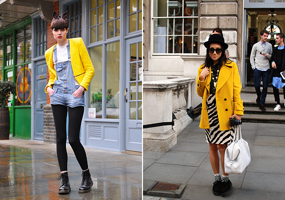A sárgát is szeretik, mondjuk valóban vidító tud lenni, különösen esős, komor időben. /Forrás: http://fashionfinder.asos.com; http://stylescout.blogspot.hu//