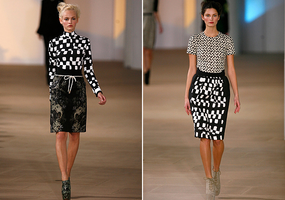 A fekete-fehér mintás szettek a hatvanas évek geometrikus divatját idézik. /Forrás: http://www.fashionologie.com/
