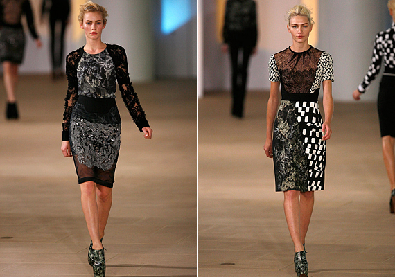 A mozgalmas minta- és anyagkombinációk eltörlik a fekete és a szürke komorságát. /Forrás: http://www.fashionologie.com/