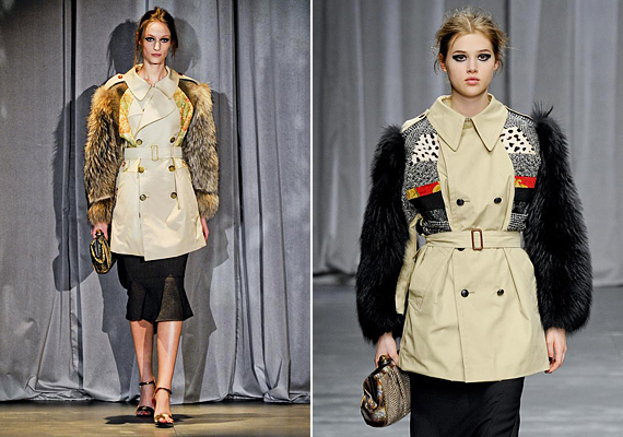 A szőrmeujjú kabátok sok kollekcióban megjelentek idén, de ilyen verziókat még nem láttunk. /Forrás: http://www.fashionising.com/