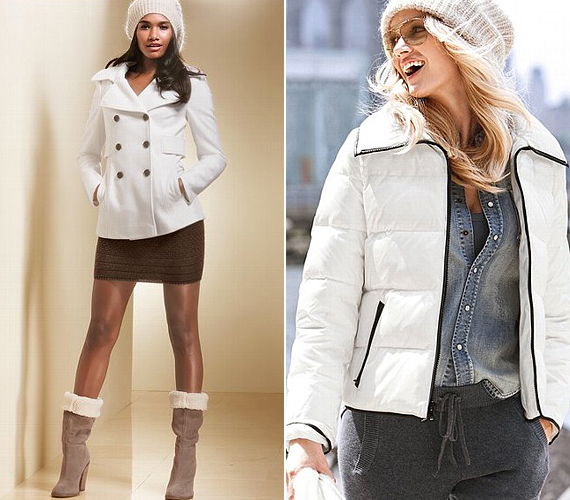 Victoria's Secret: a fehér kabát és pufidzseki különösen jól illik a vidéki hangulatú stílushoz. Nőiesen és vagányan is értelmezheted ezt az irányzatot. /Forrás: www.victoriassecret.com/