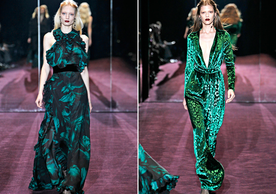 A Gucci zöld árnyalatai nem mindennapiak, ahogyan a ruhák szabása sem.
