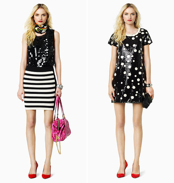 A fekete-fehér összeállítások 2013-ban is központi szerepet töltenek be az öltözködésben. A Juicy Couture csillogó felületekkel, csíkos és pöttyös mintákkal, illetve pink és piros színfoltokkal tette csajosabbá az elegáns, fekete-fehér párosítást. /Forrás: www.style.com/