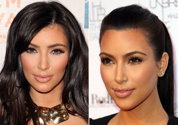 Kim Kardashian a hosszú szempillákra helyezi a hangsúlyt, és tökéletes hátteret ad nekik a visszafogott, arany szemhéjfestékkel.