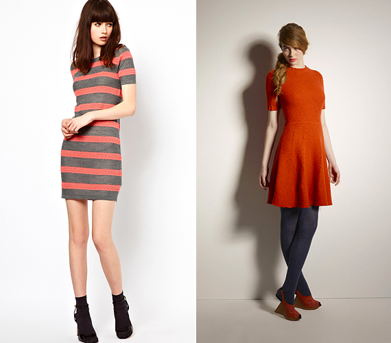 A Markus Lupfer és a Twenty8Twelve színes, kötött ruhája egyszerű szabásával is feldobja a nagykabátos időszakot, miközben mindkét verzió a tavaszi trendeket vetíti előre. /Forrás: www.asos.com; www.twenty8twelve.com/