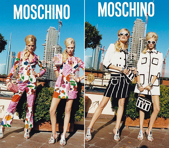 A Moschino kampányfotói egy tavaszi városnéző körútra repítenek el minket, vissza a hatvanas évekbe. /Forrás: www.fashioncraz.com/