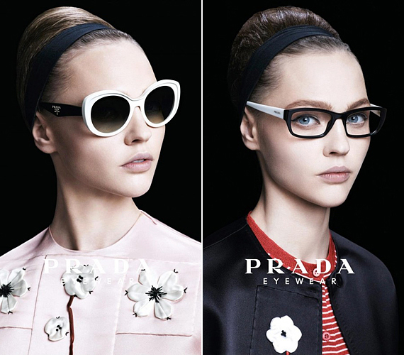 A Prada a karakteres szemüvegkereteket támogatja idén. A cicás és szögletes, fekete-fehér keretek különösen sikergyanúsak. /Forrás: www.fashioncraz.com/