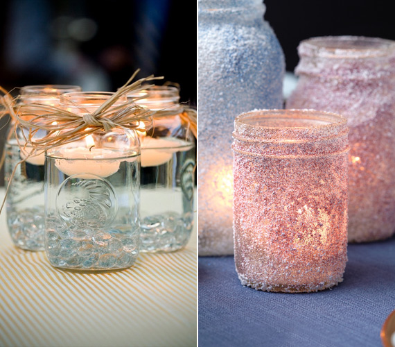 Az esküvői blogok nagy kedvence a befőttes üveg - mason jar -, melybe vizet tölthettek, de ki is dekorálhatjátok. Az előbbi nem a biztonság teteje.