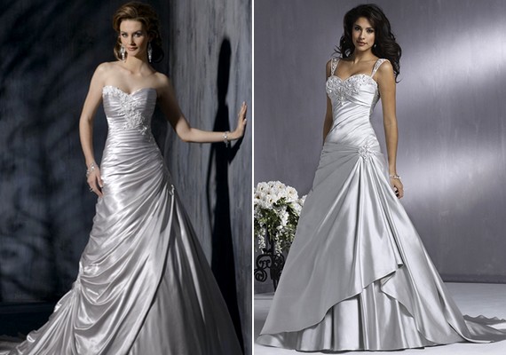 Az ezüstösen fénylő anyagból készült menyasszonyi ruha még nem olyan extrém választás, de mindenképpen rendhagyó.