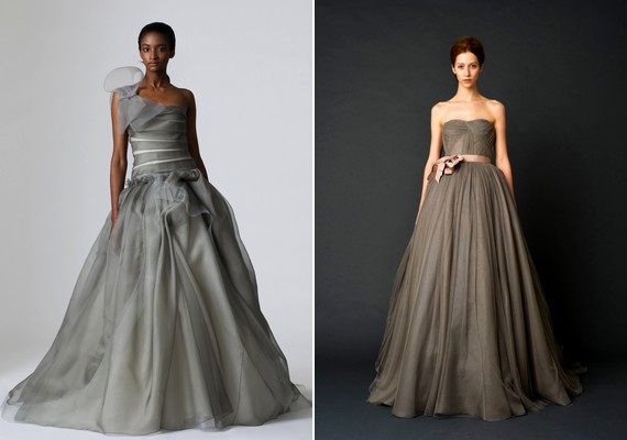 Vera Wang füstös és galambszürke menyasszonyi ruhái már jócskán túl vannak a szokványos kategórián.