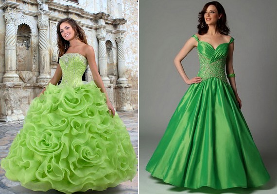 A zöld minden árnyalata népszerű a színes esküvői ruhákat kedvelők körében.