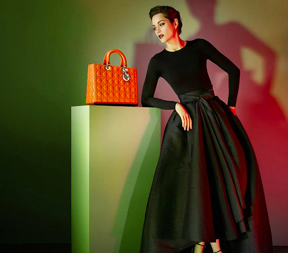 A Lady Dior táskák 2013-as kampányához letisztult, puritán fotók készültek. A kreatív csapat úgy gondolta, hogy Cotillard eleganciája és a táskák magáért beszélő stílusvilága nem kíván erősítést, így Jean Baptiste Mondino egy üres stúdiót választott a fotózás színhelyéül. /Forrás: www.dior.com/