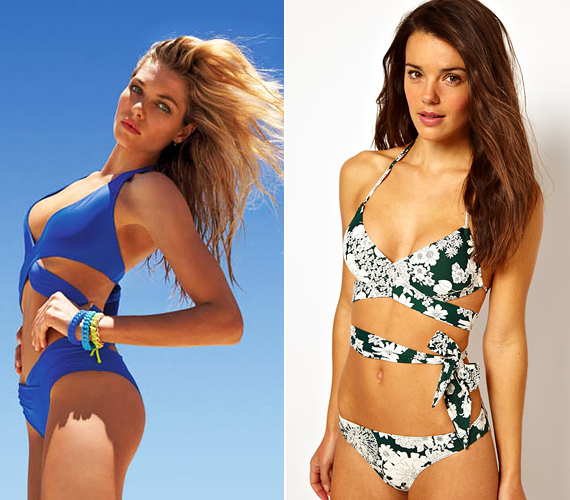 A Calzedonia és az Asos tekervényes megkötőkkel dobta fel a bikiniket. Ez a megoldás remekül karcsúsít, és átmenetet képez a trikini és az úszódressz között. /Forrás: http://fashiongonerogue.com; www.asos.com/