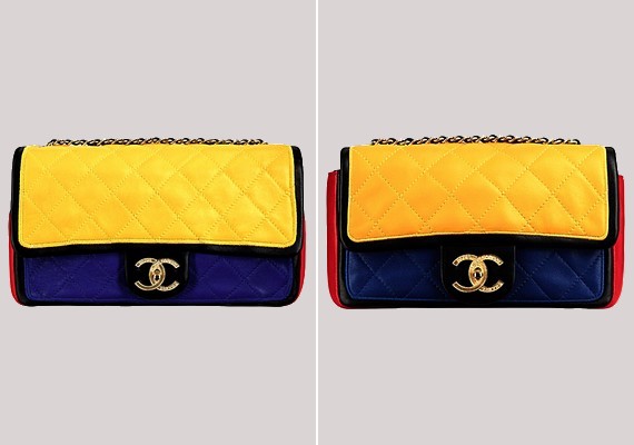 Szerepet kap a colour blocking is: kék-piros-sárga táska, aranyszínű lánc és persze az elmaradhatatlan Chanel logó.
