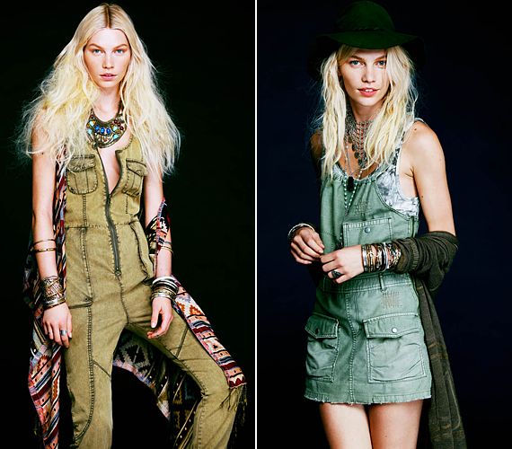 A szafari stílusú overall és kötényruha a vagány csajokat szólítja meg. Mindkét darab jól bírja a vegyes stílusú kiegészítőket. /Forrás: http://fashiongonerogue.com/
