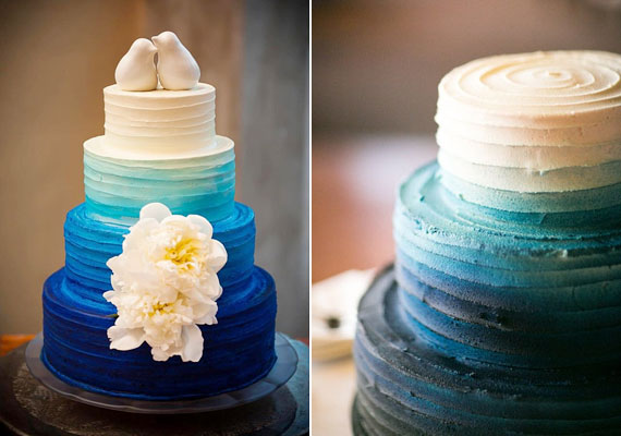 Az erős színátmenet igazi fényponttá teszi az esküvői tortát, még akkor is, ha nincs rajta különösebb díszítés.