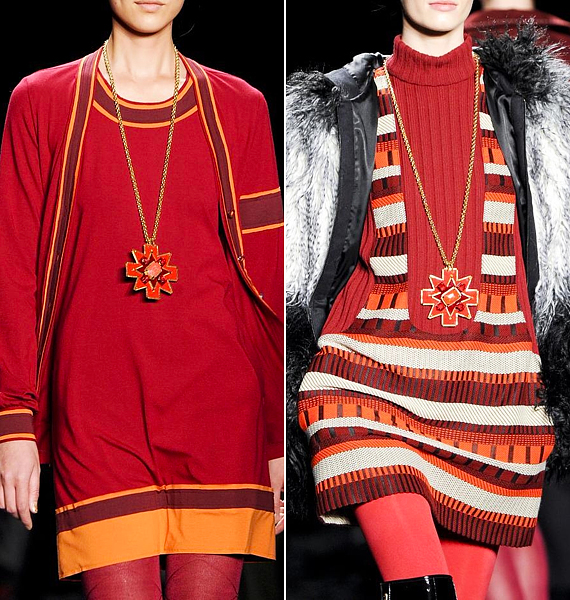 Anna Sui őszi kollekciója a hatvanas évek hippi kultuszának fénykorát idézte a kifutóra a színek, a minták, a textúrák és a kiegészítők eklektikus mixelésével. Mindehhez romantikus, gótikus keresztmedálokat társított a tervezőnő, túlméretezett nyakláncokkal és színes kövekkel. /Forrás: http://www.fashionising.com/