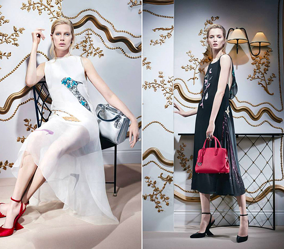 A Dior őszi táskakampánya szembeállítja a fényűző luxuseleganciát az extravagáns és a nőiesen visszafogott stílussal. A fémes felületű, metálosan csillogó táskák remekül beleillenek ebbe a miliőbe. /Forrás: www.fashionmention.com/