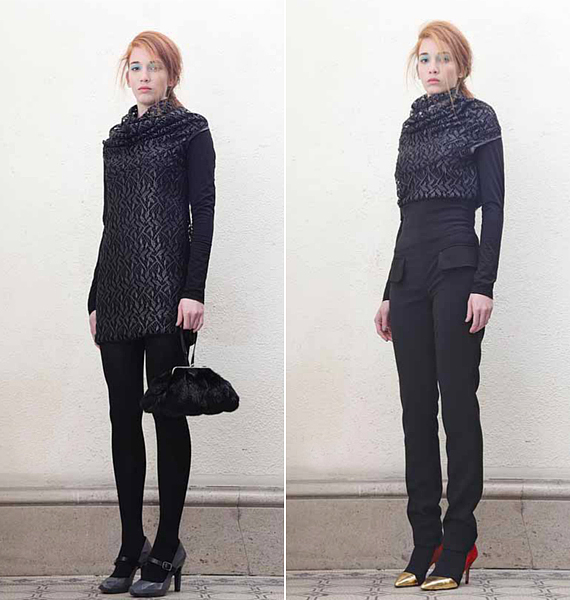 Fekete, alkalmi öltözék csipkével, kétféle verzióban. /Forrás: http://www2.artistafashion.com/