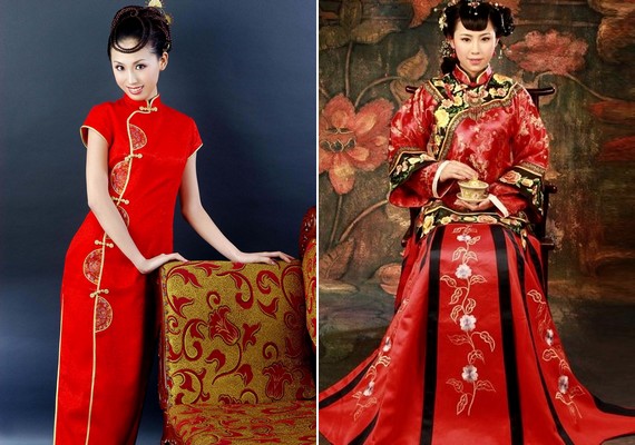 Kínában a hagyomány szerint piros, zárt ruhát viselnek az arák.