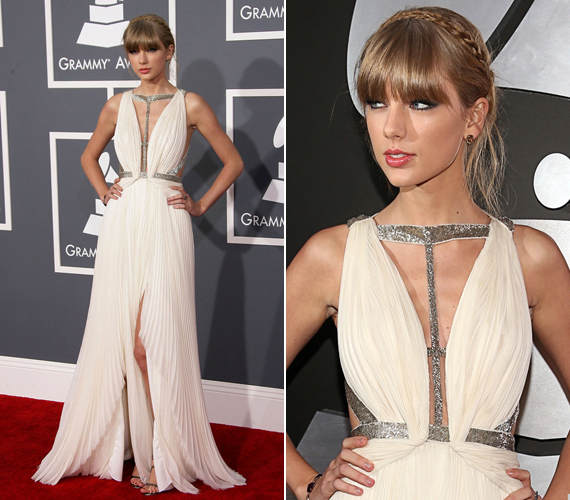 J Mendel különleges szabású, görögös jellegű ruháját viselte Taylor Swift a Grammy-gálán. A country-énekesnő nemcsak egy újabb díjjal lett gazdagabb, de sok-sok bókot is bezsebelhetett.