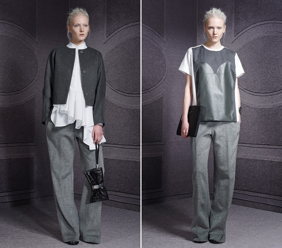 A futurisztikus formák mellett a kollekció egyik fő jellemzője a bő szárú nadrág. /Forrás: style.com/