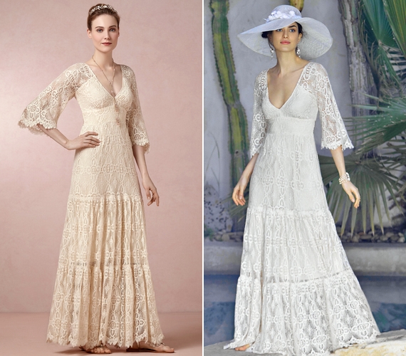 Igazán elegáns és nőies a régi idők divatját idéző, harang ujjú esküvői ruha. /Forrás: bhldn.com/