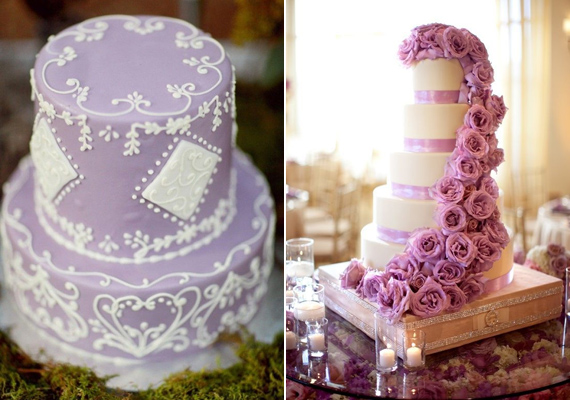 A klasszikus fehér esküvői torta helyett akár lilát is választhatsz, akár bevonatában, akár díszítésében is.