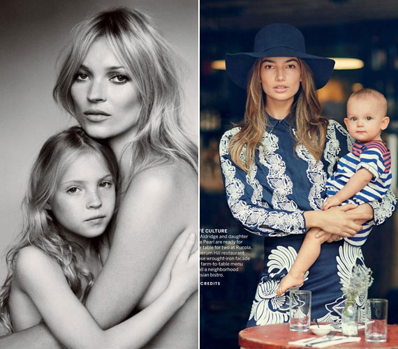 Kate Moss kislányával, Lilával a Vogue képén. Lily Aldridge, szintén a nagy hírű magazinban, különleges, Dixi Pearl névre hallgató, cuki kislányával.