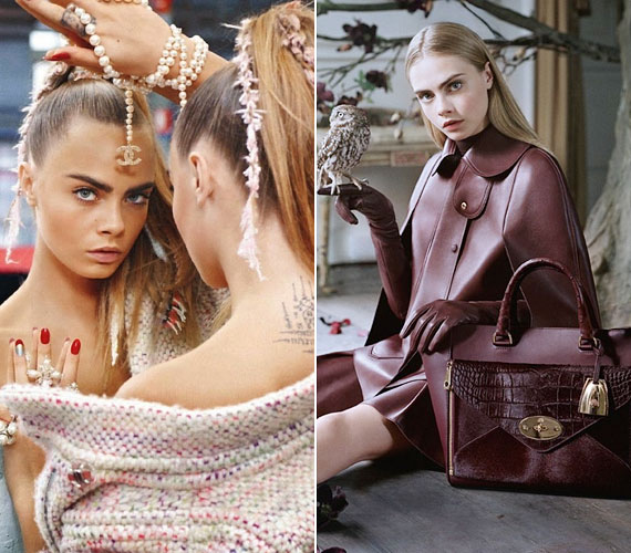 A divatcégek imádják, itt a Chanel, illetve a Mulberry kampányában pózol.