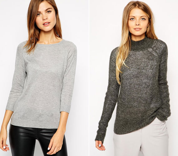 A szürke pulóver lehet bármilyen, a lényeg a szín és a kötött anyag.