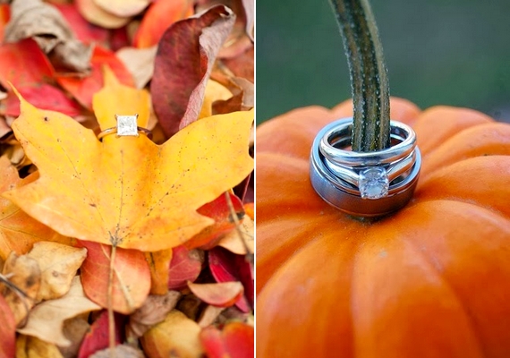 A gyűrűket is jó ötlet őszi hangulatban megörökíteni egy szép levél vagy egy tök segítségével.