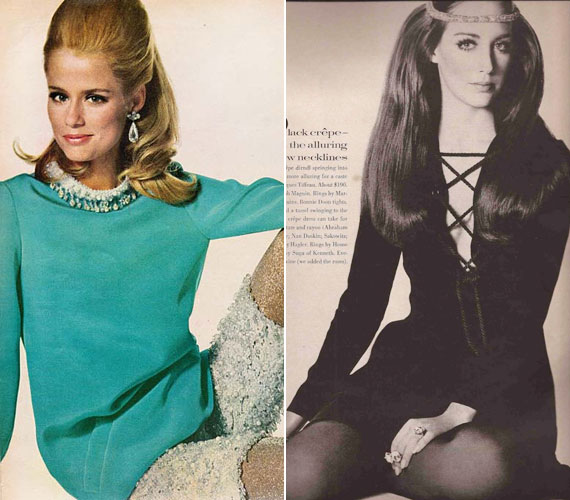 Képek a ruháiról az 1967-es és 1969-es Vogue-ban. Nem volt nehéz bekerülnie, a francia Vogue főszerkesztője ugyanis a felesége volt.