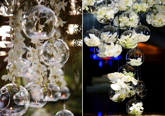 A finom, buborékszerű üveggömbök füzérekben mutatnak a legjobban, mécsest és virágot is tehetsz beléjük.