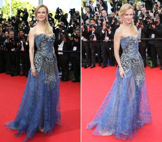 Nicole Kidman Cannes-ban járt, amikor ezt a kék költeményt viselte, fehér bőréhez és világos hajához remekül passzolt az árnyalat.