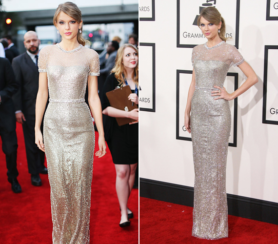 Taylor Swift a Grammyre érkezett ebben a szűk fazonú ruhában. Olyan volt, mintha a '20-as évek glamúros Hollywoodjából csöppent volna 2014-be.